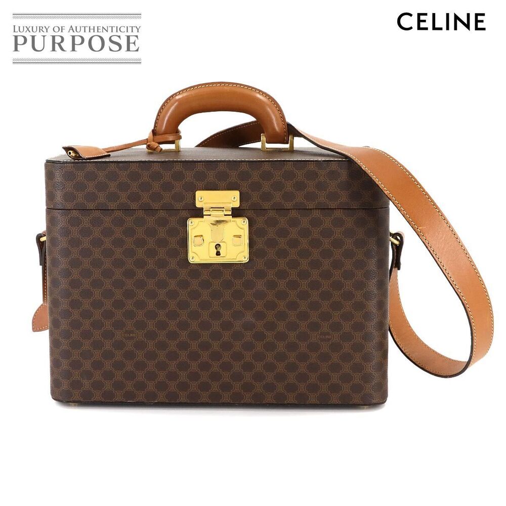 Celine Macadam Vanity Hand Shoulder Bag Leather Brown